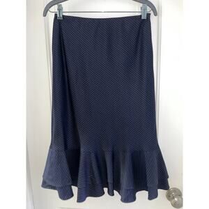 Ralph Lauren Black Label Wool Navy Pinstripe Midi Skirt Ruffle Hem Sz 2